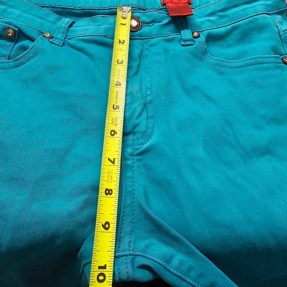 V Cristina Womens Teal Rhinestone Embellished Capri Crop Pants Size 10 Turquoise